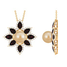 South Sea Pearl Flower Pendant Necklace with Garnet and Diamond South Sea Pearl-AAA Quality - Arisha Jewels