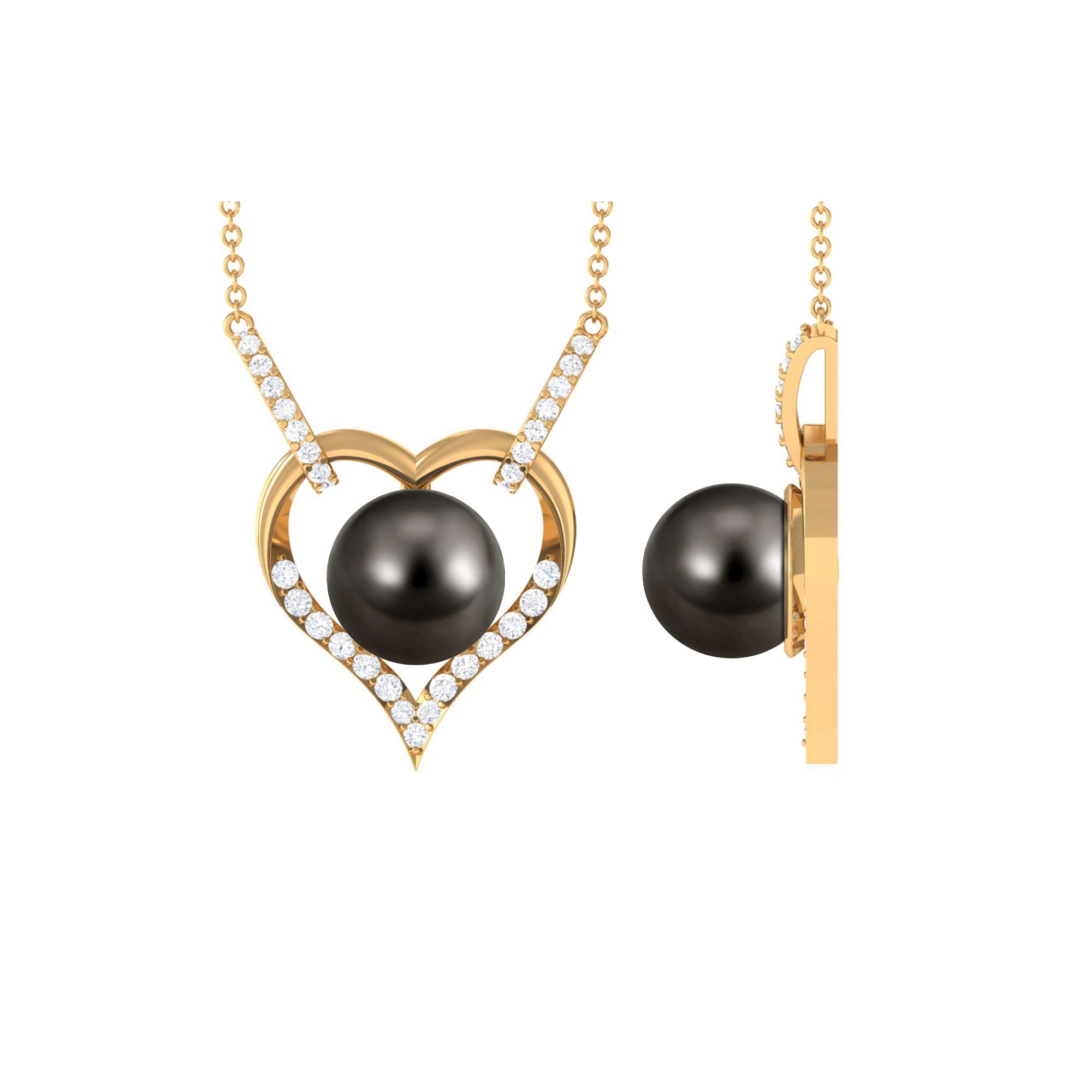 Arisha Jewels-Elegant Tahitian Pearl Heart Necklace with Diamond