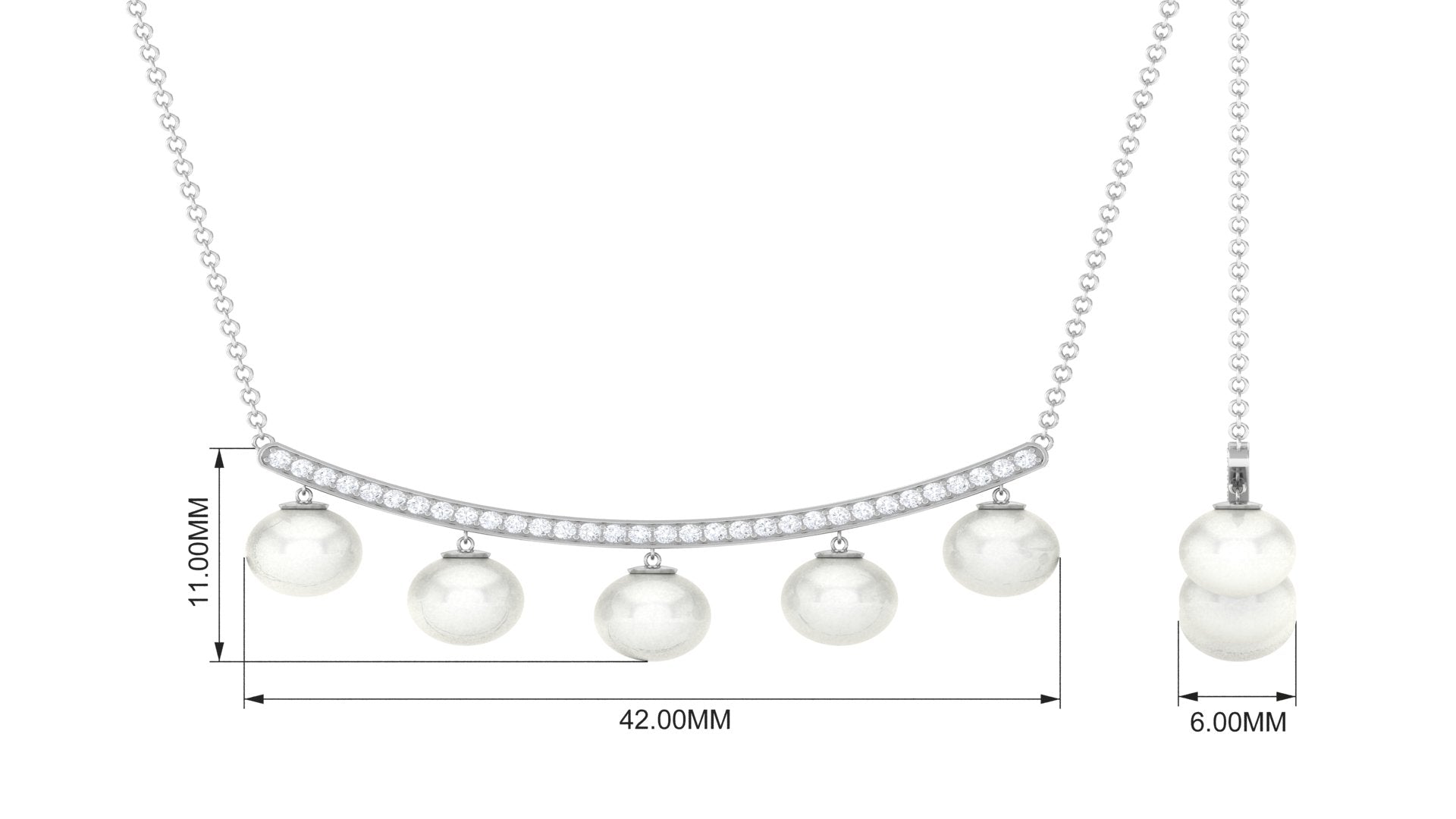 Real Freshwater Pearl Curved Bar Necklace with Diamond Freshwater Pearl-AAA Quality - Arisha Jewels