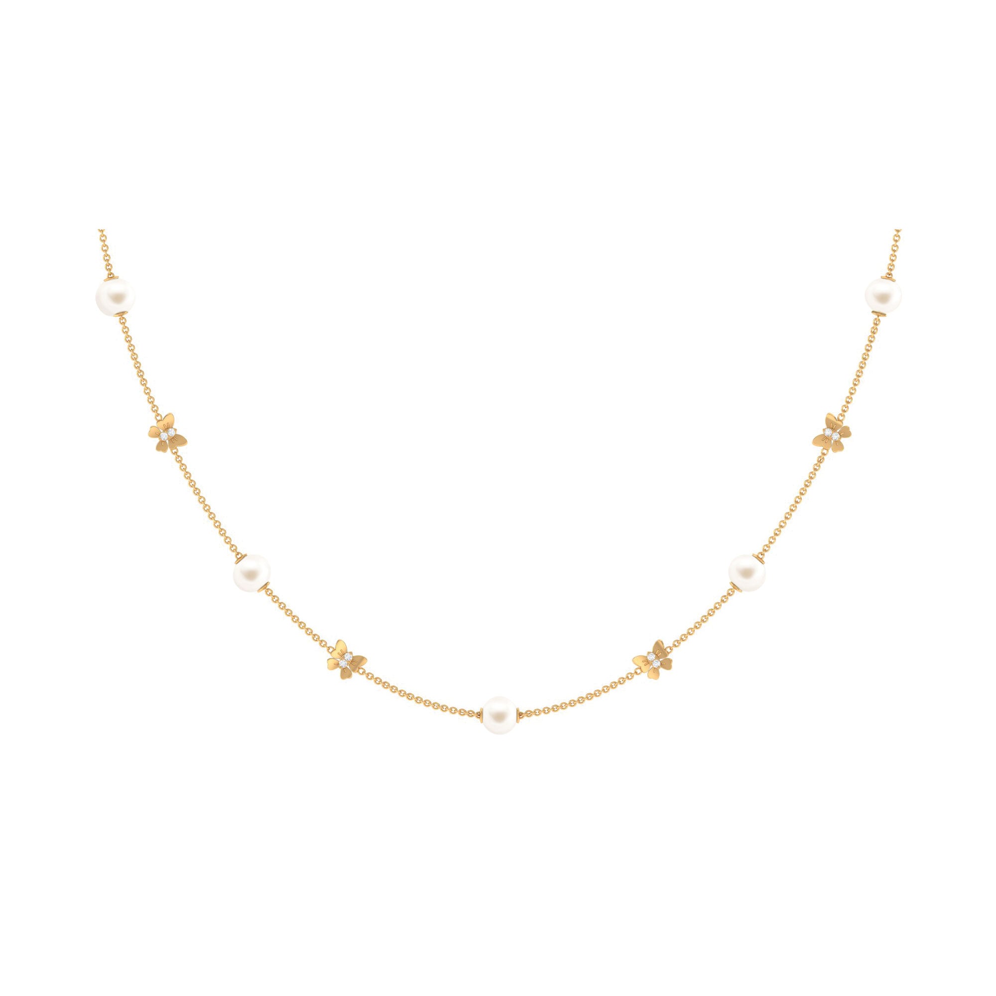 Arisha Jewels-Animal Inspired Freshwater Pearl Station Chain Necklace with Diamond