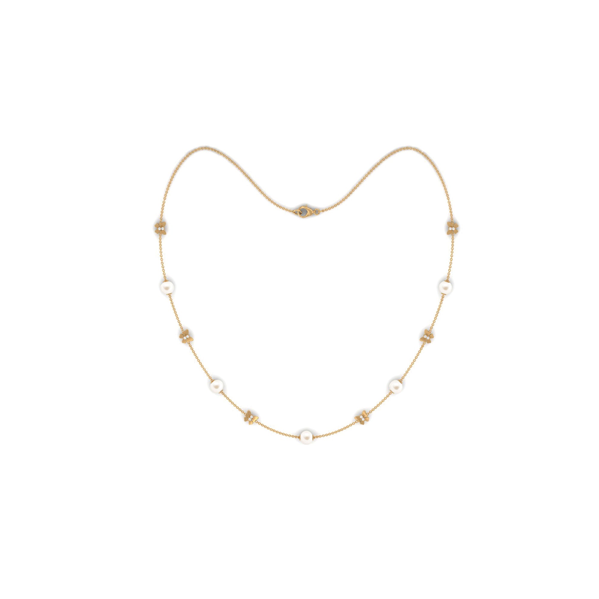 Arisha Jewels-Animal Inspired Freshwater Pearl Station Chain Necklace with Diamond