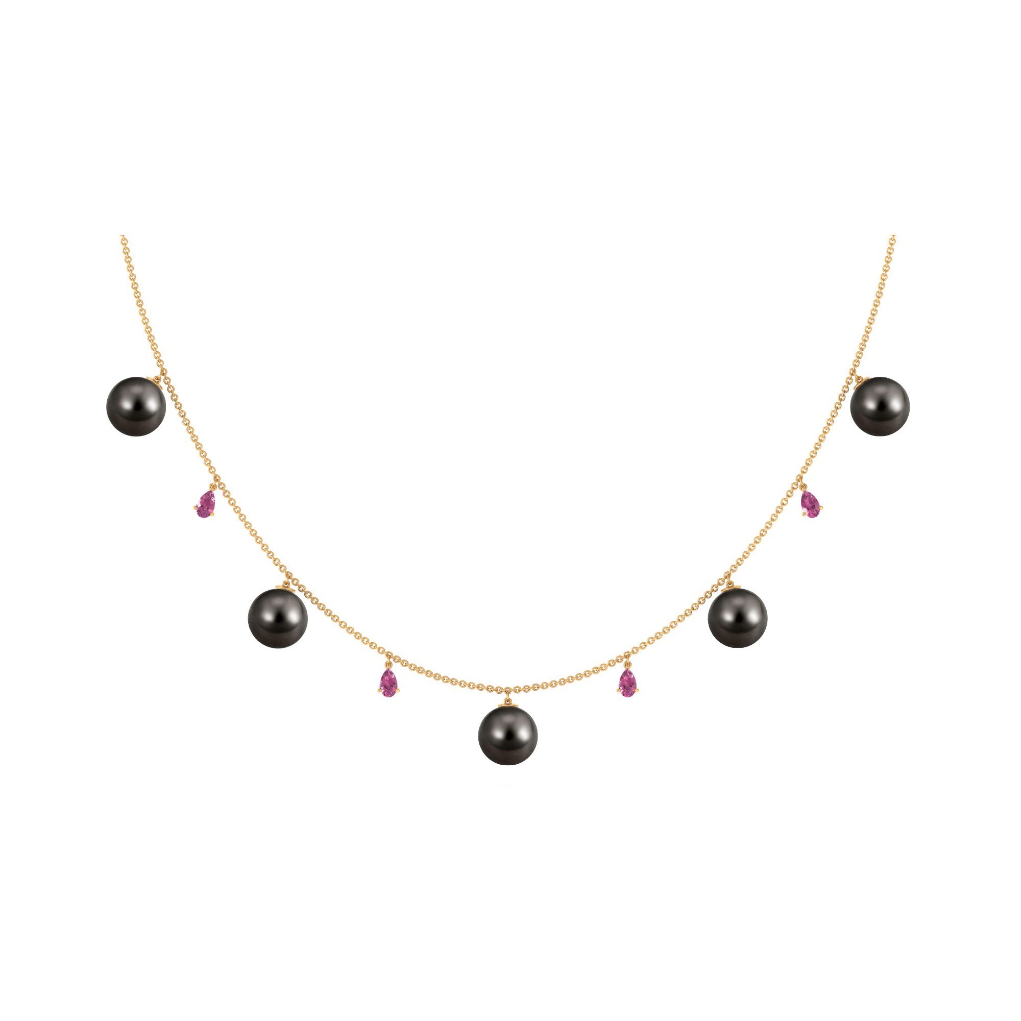 Classic Black Pearl Layering Necklace with Pink Tourmaline Tahitian pearl-AAA Quality - Arisha Jewels