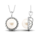 Arisha Jewels-Solitaire White Pearl Pendant in Twisted Rope Frame