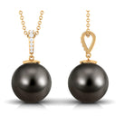 Minimal Tahitian Pearl and Diamond Drop Pendant Tahitian pearl - ( AAA ) - Quality - Arisha Jewels