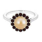 South Sea Pearl Halo Engagement Ring with Garnet and Diamond South Sea Pearl-AAAA Quality - Arisha Jewels