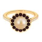 South Sea Pearl Halo Engagement Ring with Garnet and Diamond South Sea Pearl-AAAA Quality - Arisha Jewels