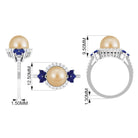 Golden Pearl Cocktail Halo Ring with Sapphire and Diamond South Sea Pearl-AAAA Quality - Arisha Jewels