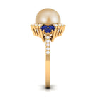 Golden Pearl Cocktail Halo Ring with Sapphire and Diamond South Sea Pearl-AAAA Quality - Arisha Jewels