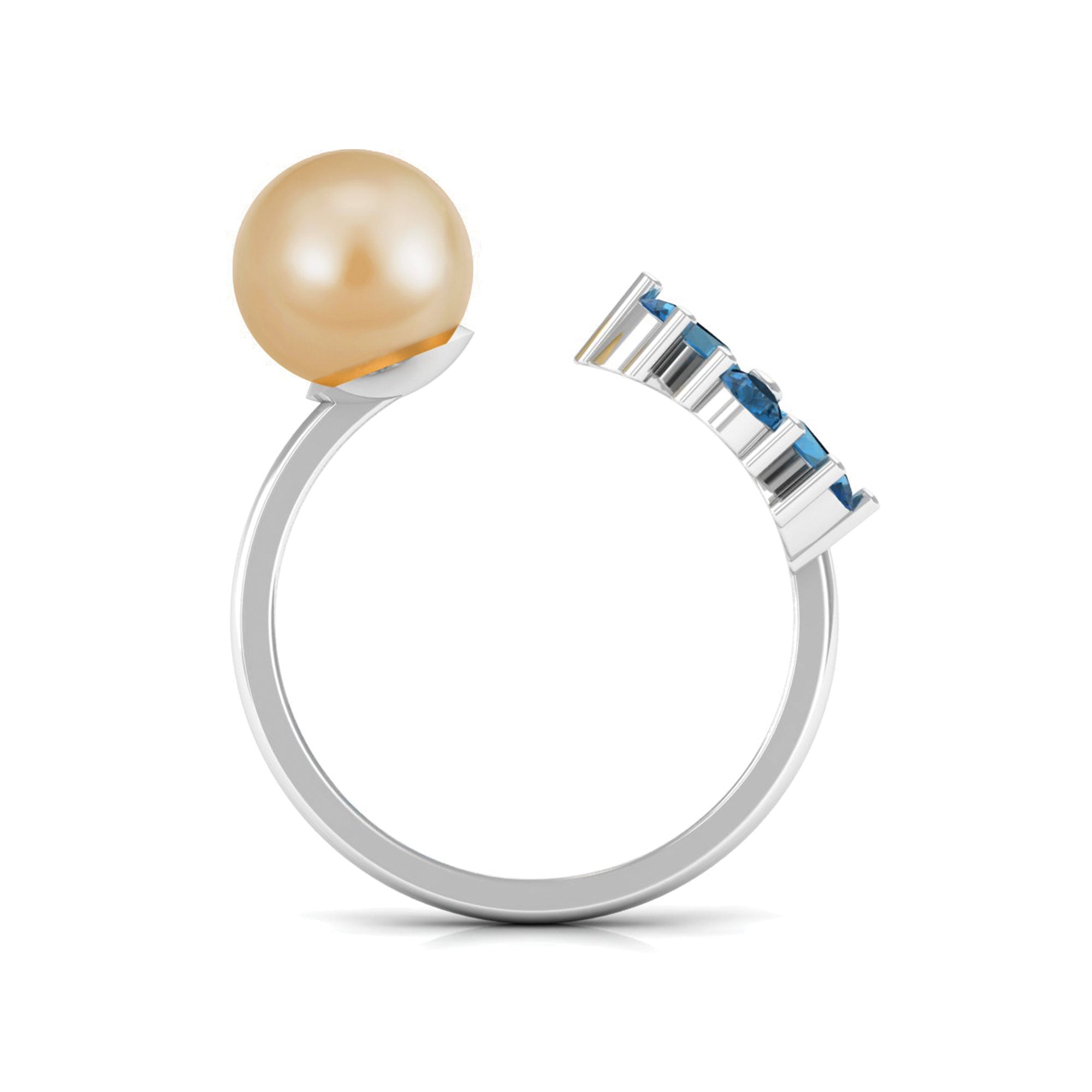 Nature Inspired South Sea Pearl Cuff Ring with Blue Topaz Flower South Sea Pearl-AAAA Quality - Arisha Jewels